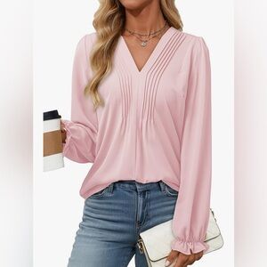Elegant Pink V-Neck Blouse